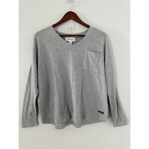 Calvin Klein Women's V-Neck Honeycomb Waffle Knit Top sz Medium